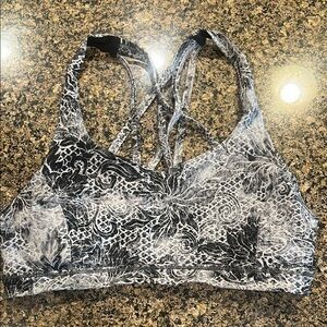 Lululemon Black and White Sports Bra with Racerback Strappy Design